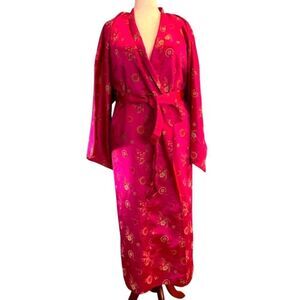 Vintage BB SHOP Custom Made in KOREA KIMONO Pink Silk w/Gold Red Embroidery O/S